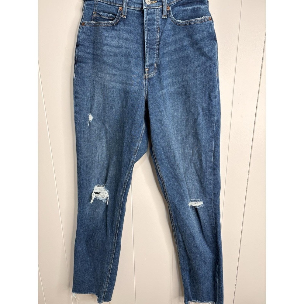 Old Navy O.G Straight High Rise Jeans Women's Size 6 Navy Dark Wash Distressed